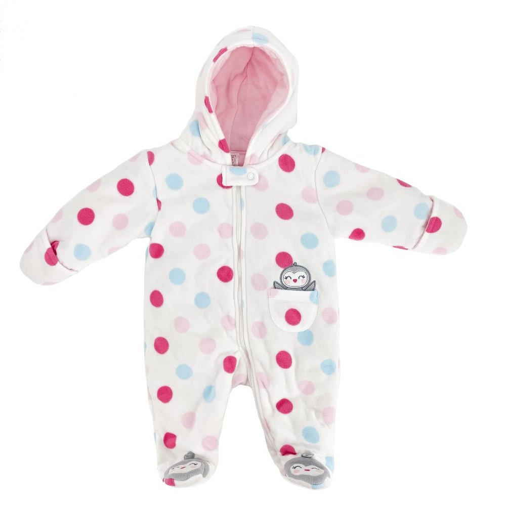 JUST ONE YOU By CARTER'S Hooded Penguin Polka Dot Fleece Pram Size 6M